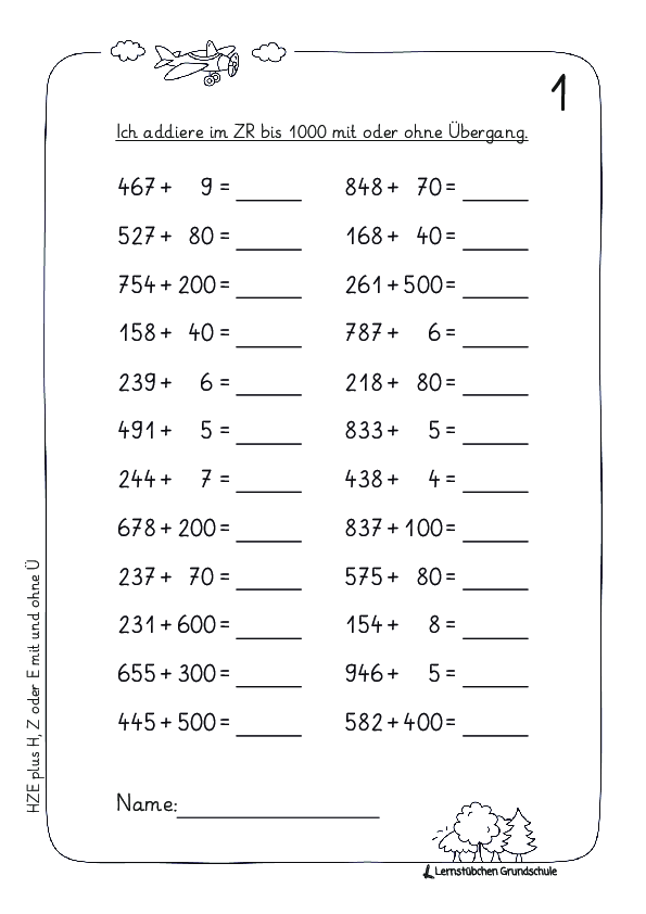 erstes Rechnen mit HZE-Zahlen (plus H Z oder E) (2)